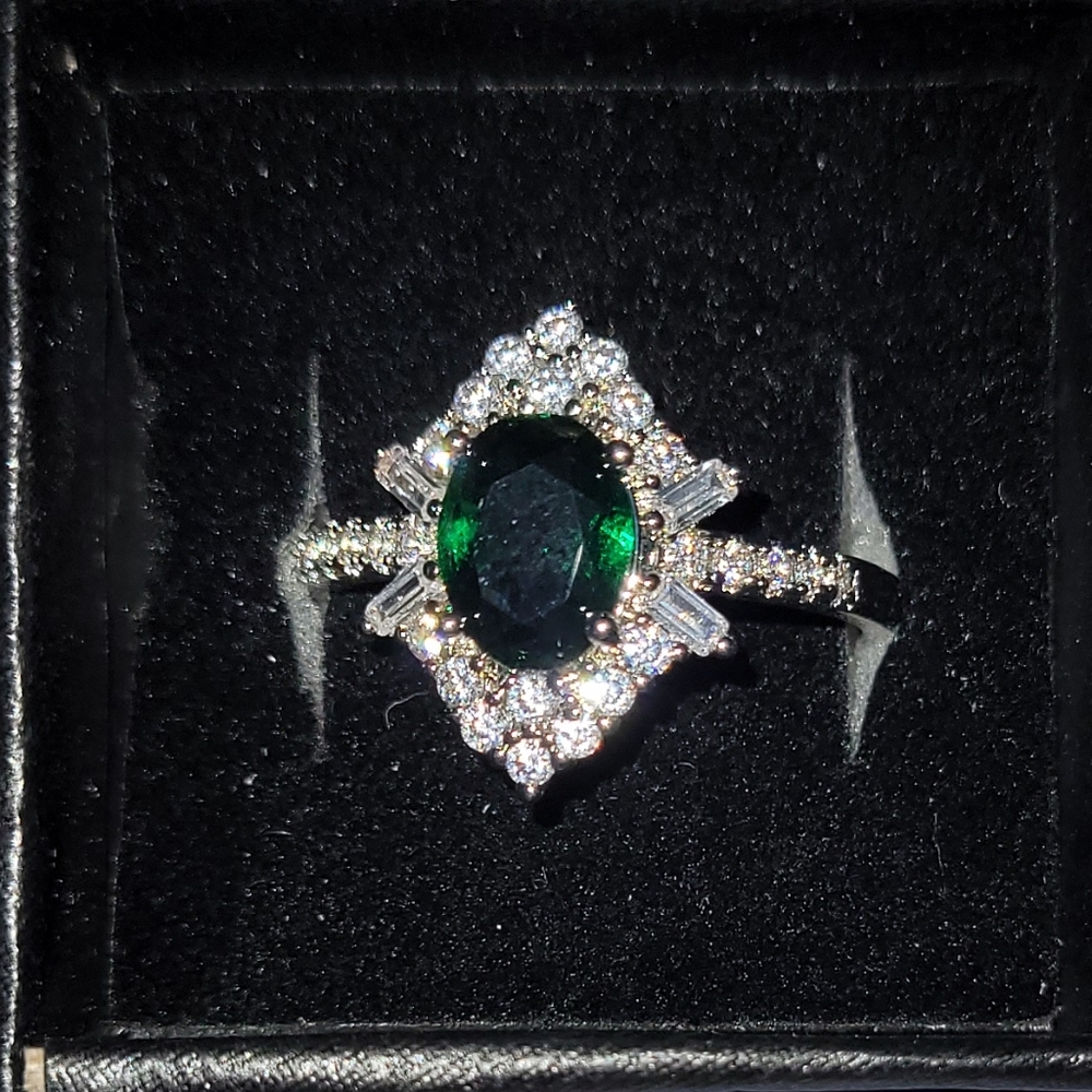 Lab created Emerald Rhodium plating
